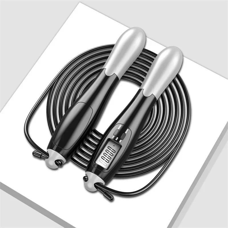 Smart Jump Rope Digital Counter - スマートカウンター付きLCDデジタル縄跳び、家庭用ジム、有酸素運動、ボクシング、クロスフィットトレーニング用の調節可能なコードレス/コード付き縄跳び