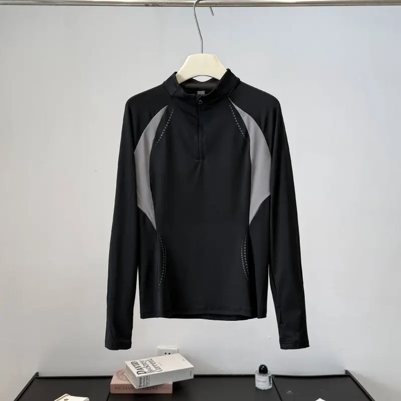 レディース秋用アウトドアハーフジップスタンドカラー長袖Tシャ - Cycling のレビューと価格